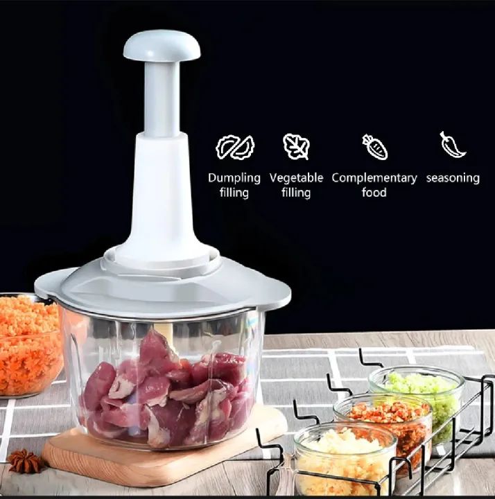 3 Blade 2 Liter Hand Operated Chopper for Meat Vegetables Manual Chopper Machine