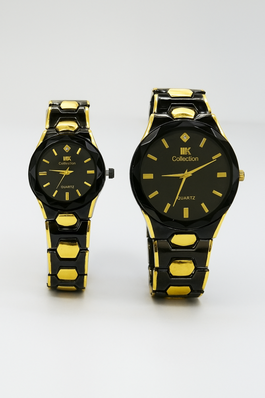 Elegant Couple Watch Set – Luxury Quartz Wristwatches For Him & Her With Dual-tone Metal Strap.